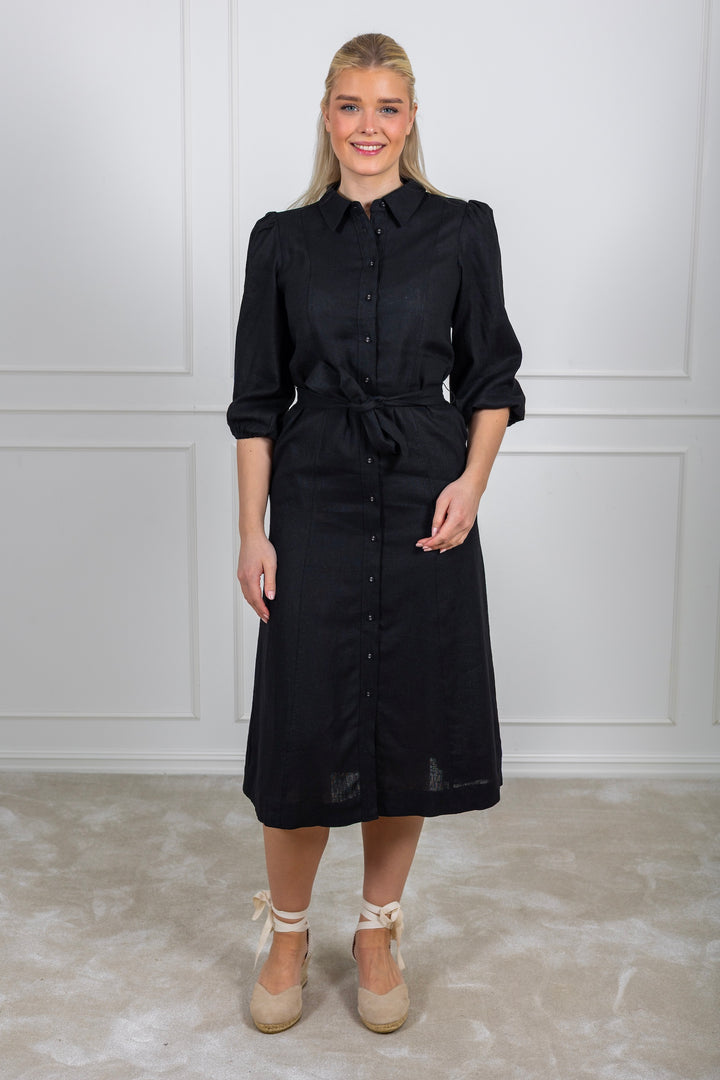 Flaxy 3/4 Linen Shirt Dress Black