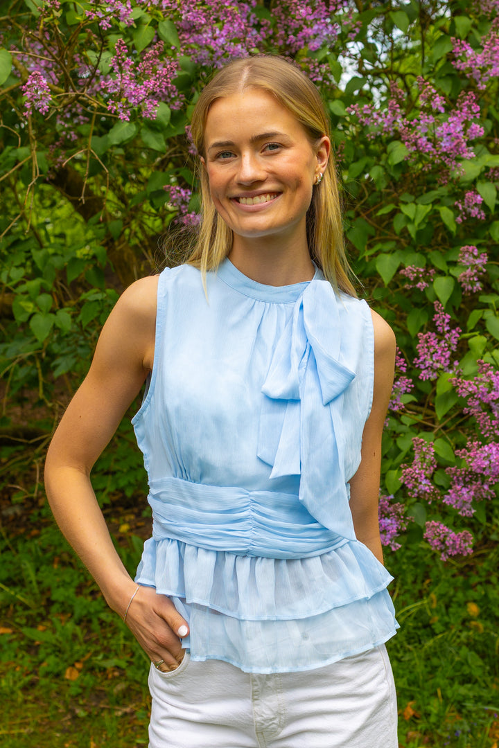 Ansol Solid Chiffon Top Light Blue