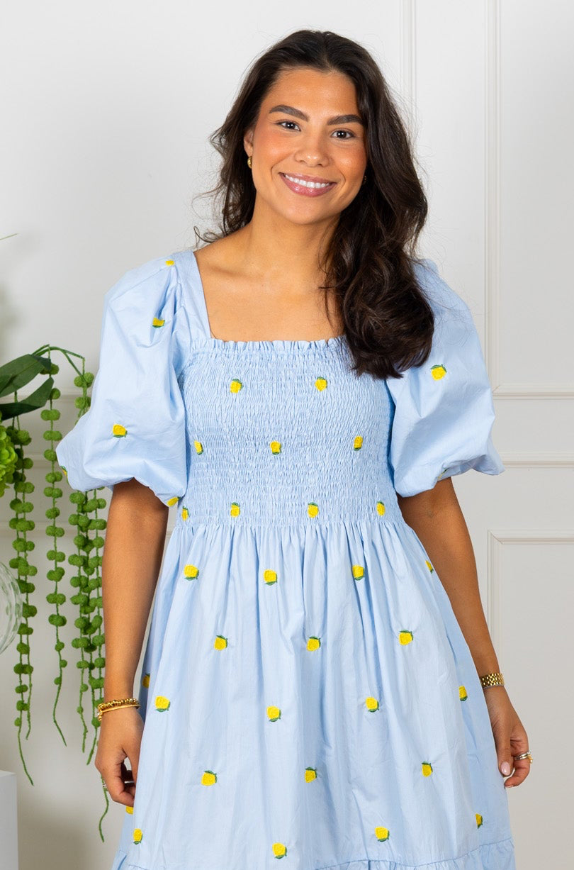 Cheri Fruit Dress Light Blue/Yellow