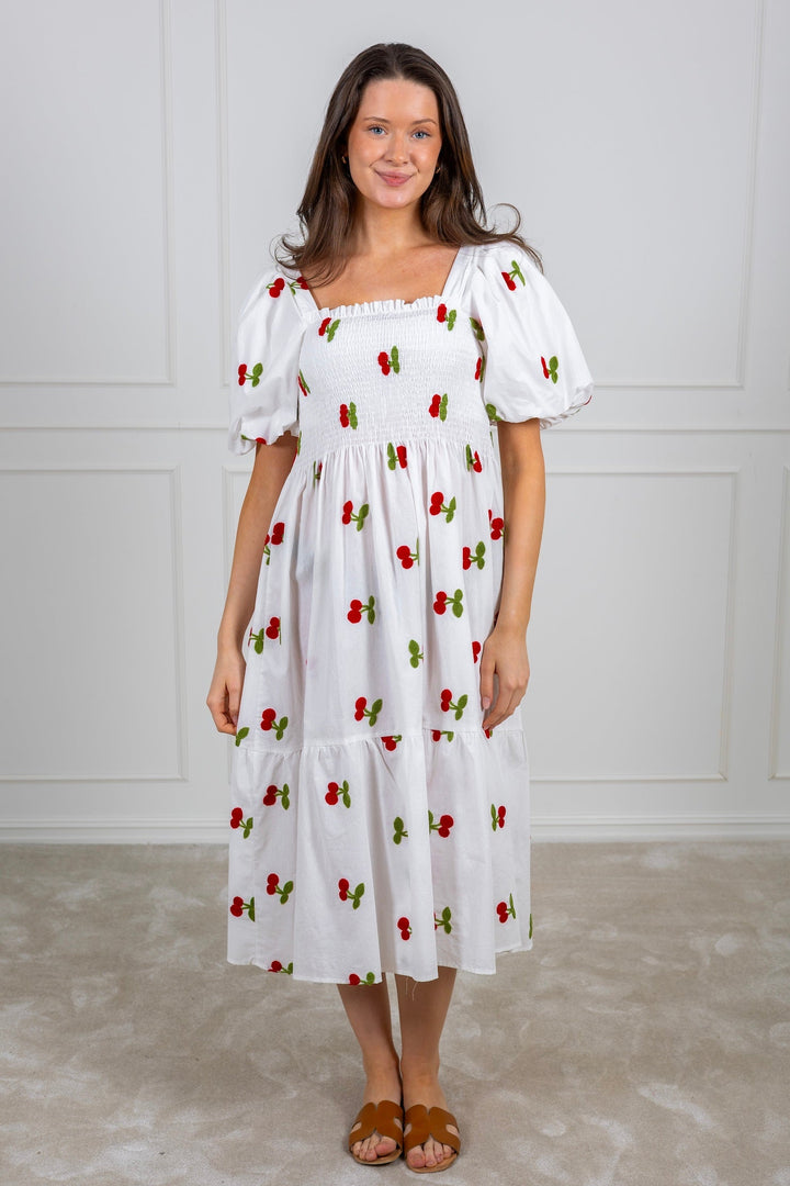 Cheri Fruit Dress White/Red