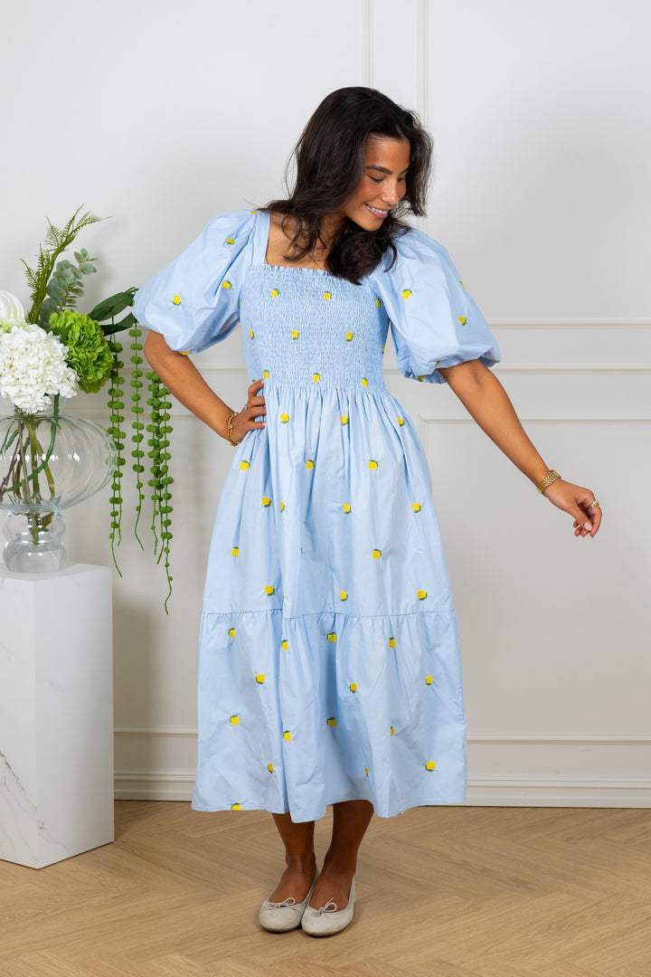 Cheri Fruit Dress Light Blue/Yellow