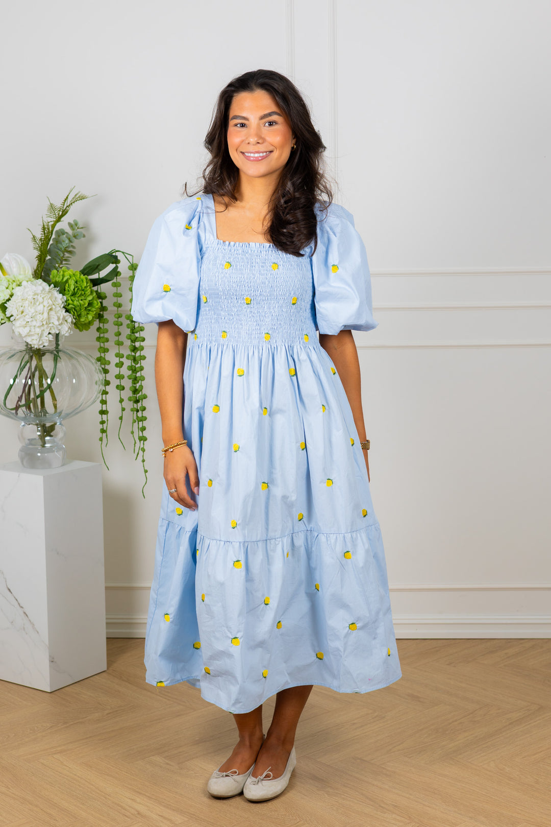 Cheri Fruit Dress Light Blue/Yellow