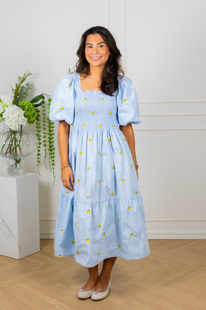 Cheri Fruit Dress Light Blue/Yellow