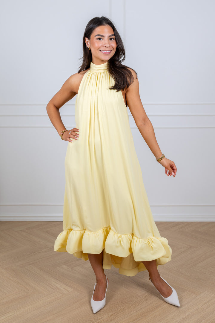 Sabrina Halterneck Ruffled Midi Dress Light Lemon
