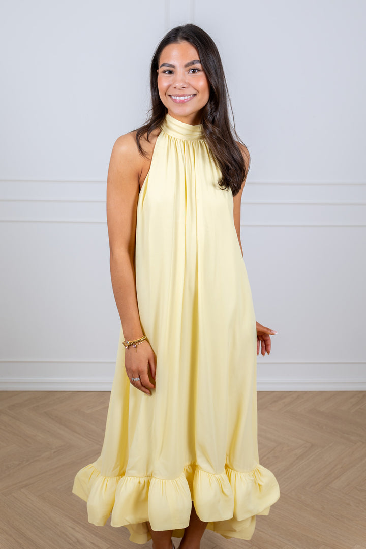 Sabrina Halterneck Ruffled Midi Dress Light Lemon