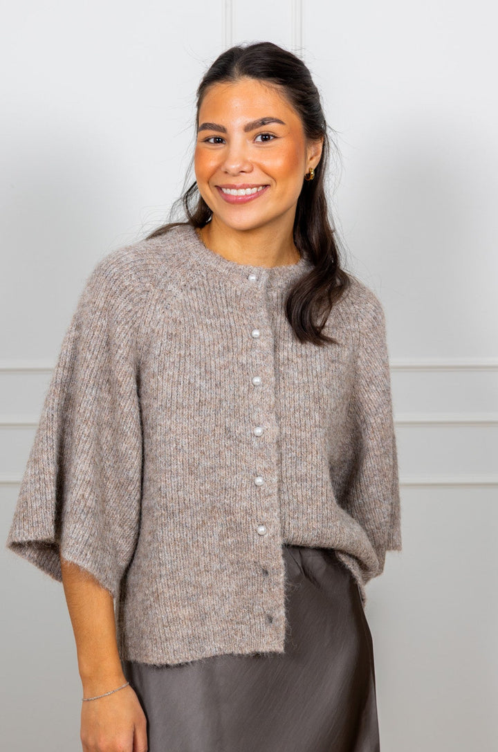 Amaya Fluffy Knit Cardigan Beige Melange