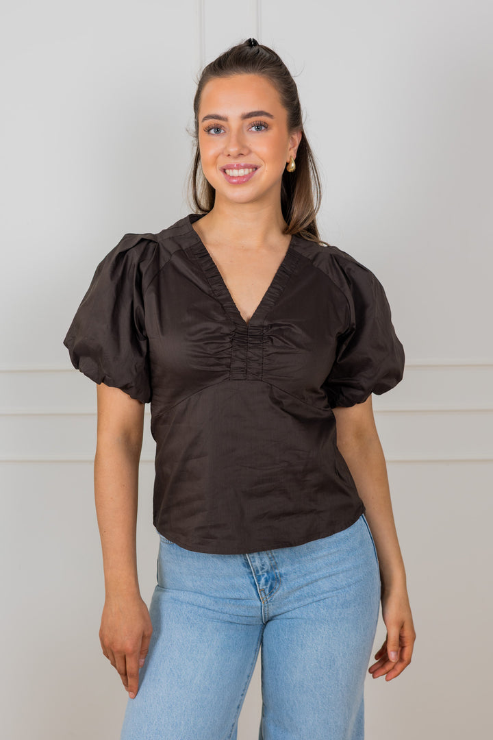 Irina Poplin Blouse Chocolate Brown