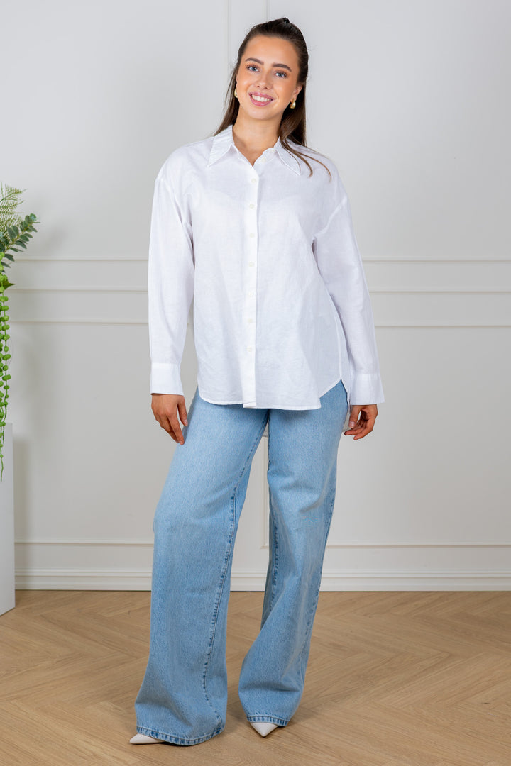 Cleo Oversize Linen Blend Shirt Bright White