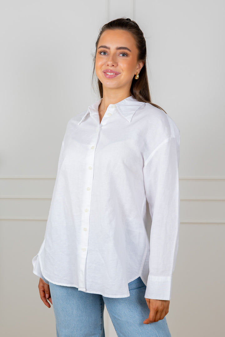 Cleo Oversize Linen Blend Shirt Bright White