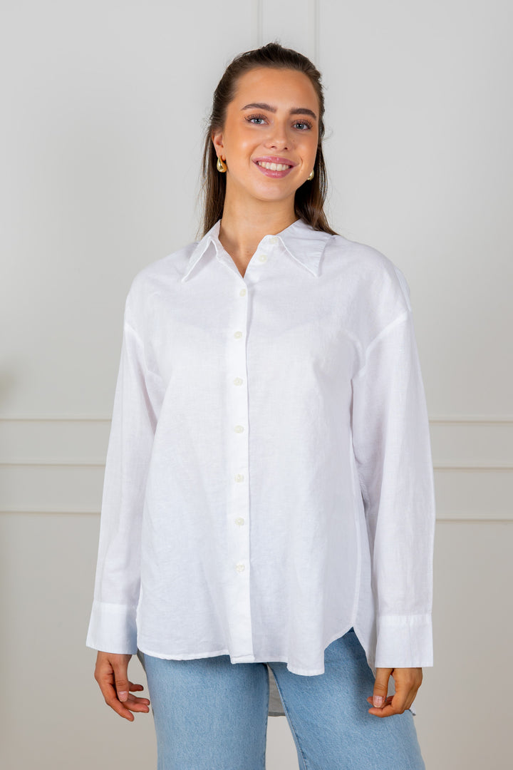 Cleo Oversize Linen Blend Shirt Bright White