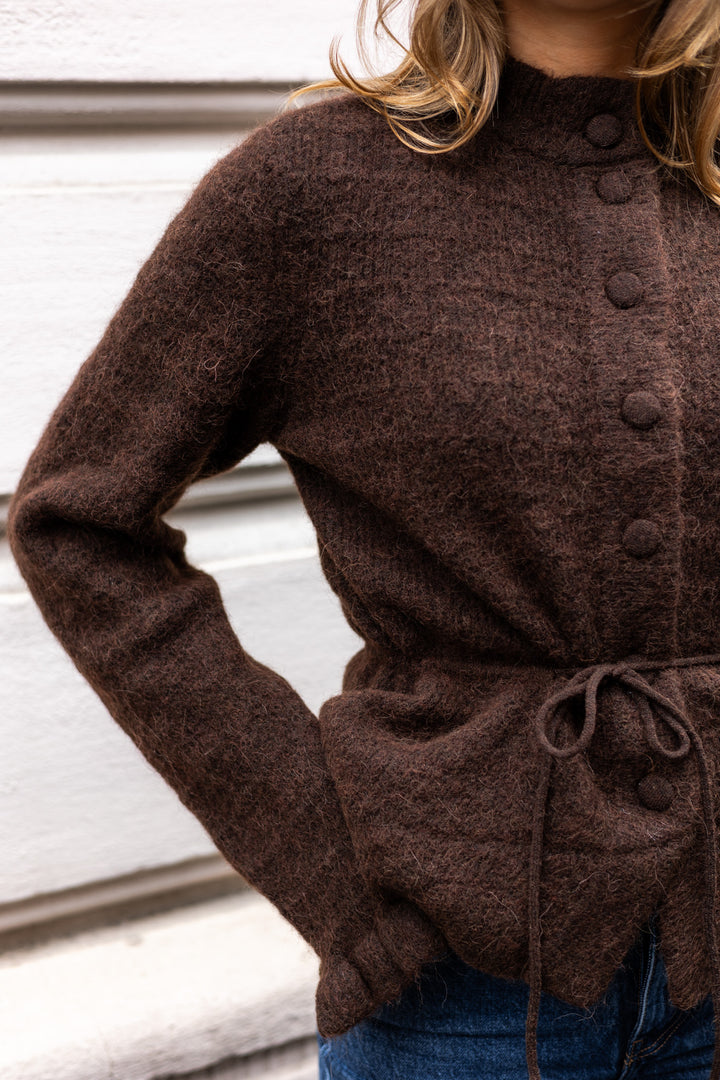 Thellis Ls Knit Cardigan Hot Fudge