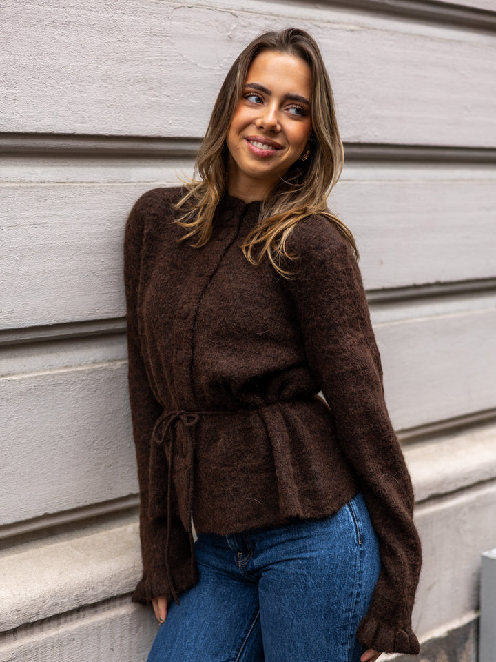 Thellis Ls Knit Cardigan Hot Fudge