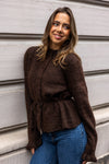 Thellis Ls Knit Cardigan Hot Fudge