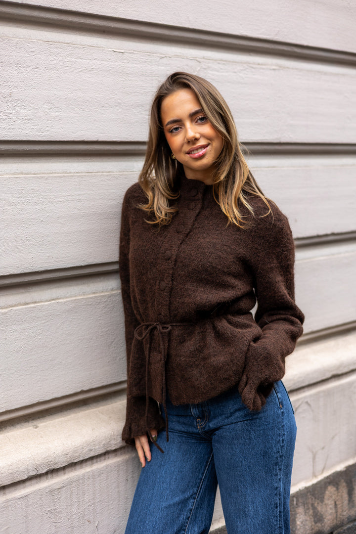 Thellis Ls Knit Cardigan Hot Fudge