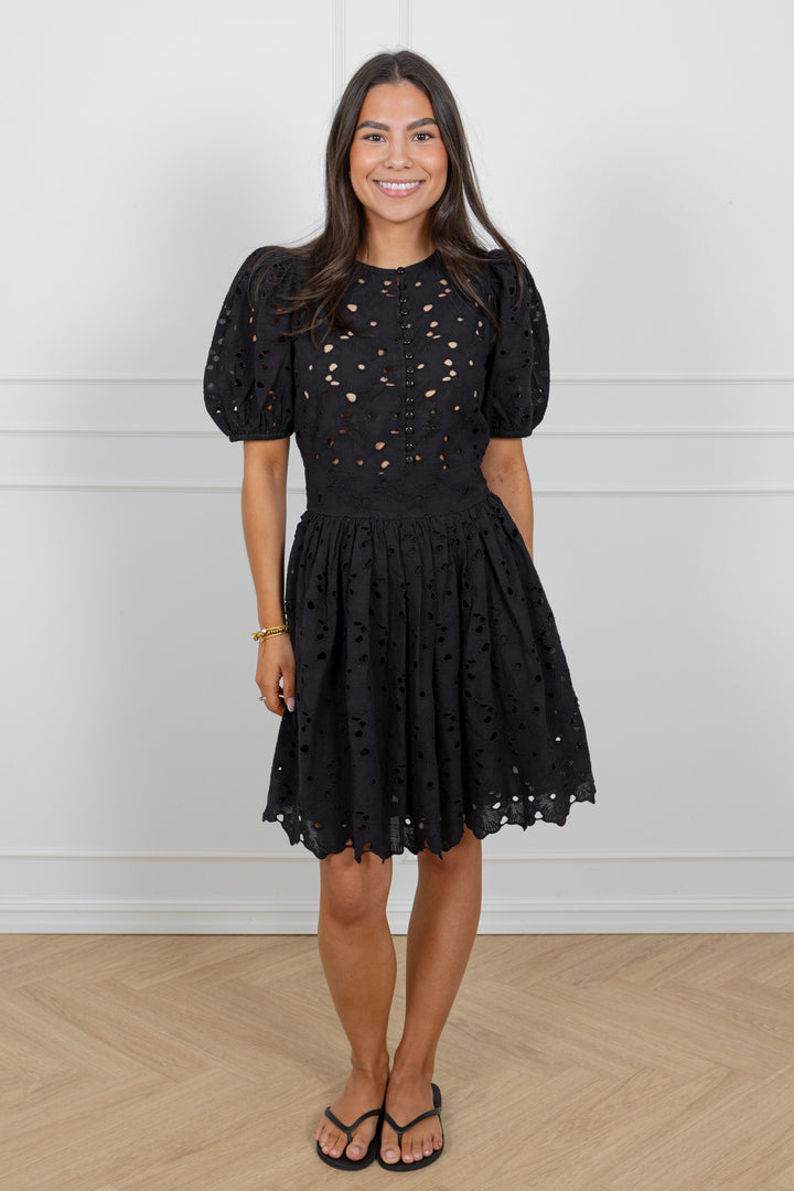 Broderie Anglaise Puffed Dress Black