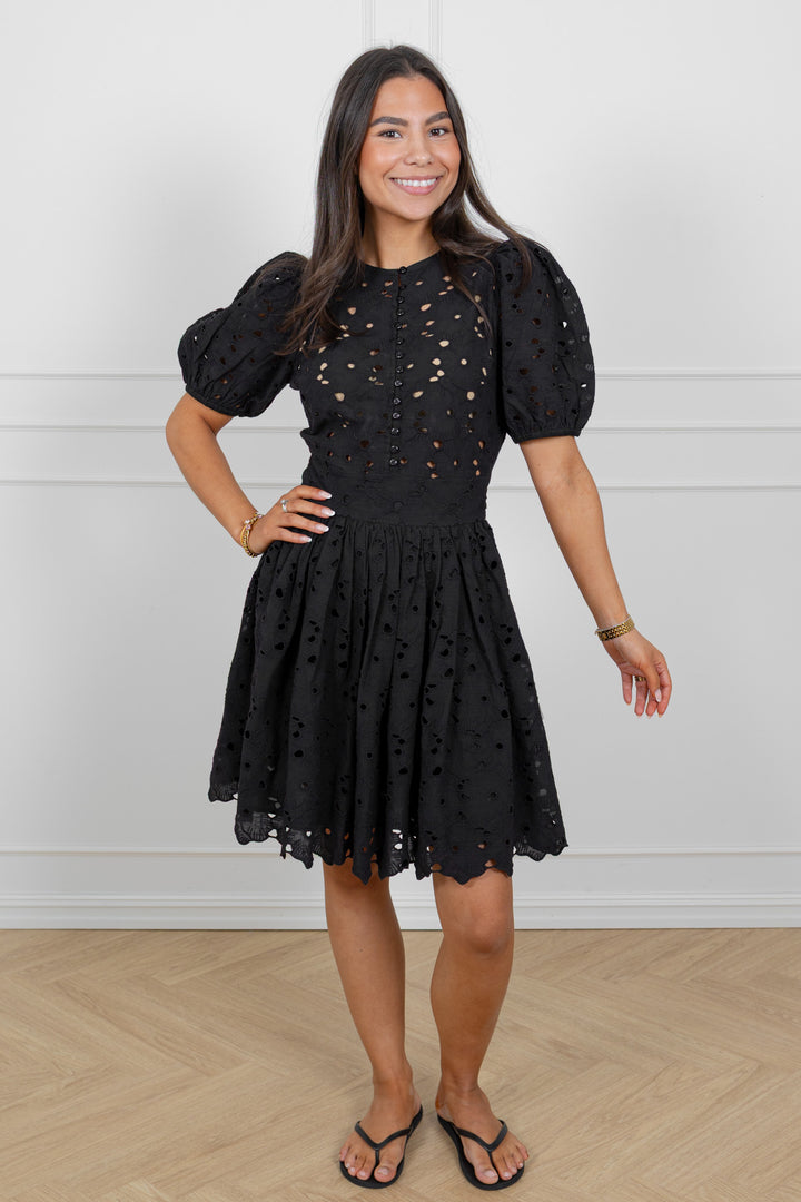 Broderie Anglaise Puffed Dress Black