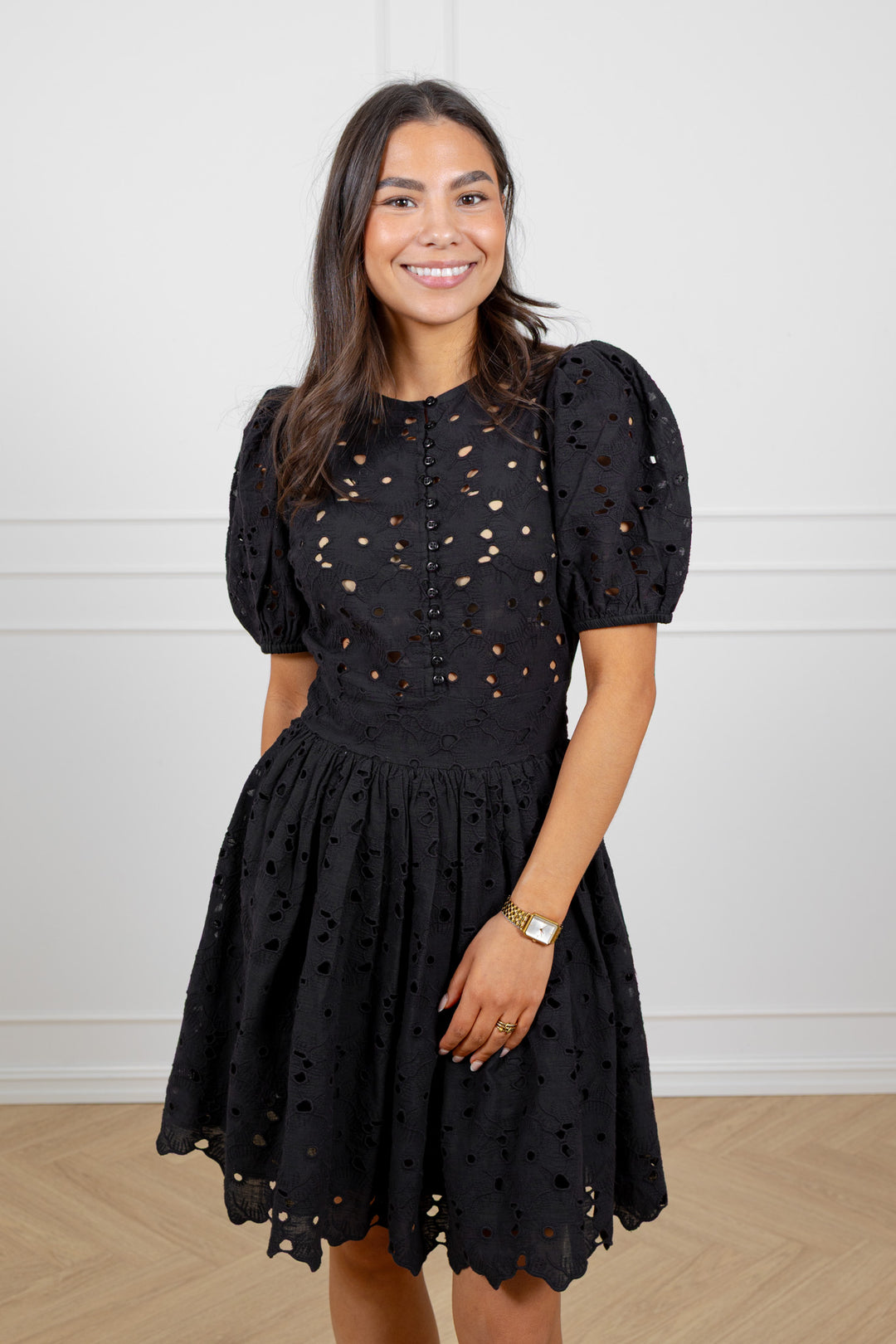 Broderie Anglaise Puffed Dress Black