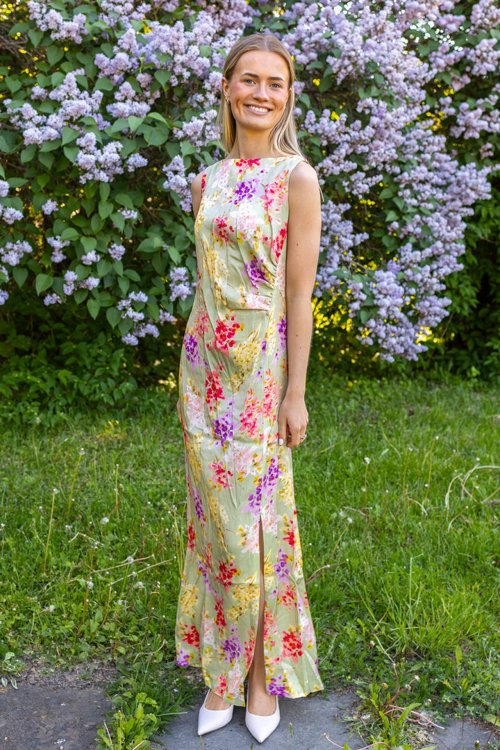 Shiny Sleeveless Dress Vintage Bouquet