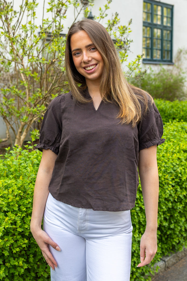 Odesa Linen Blouse Dark Brown