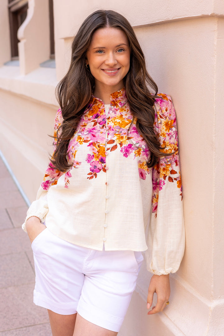 Cleo Ls Shirt Birch Cleo Print