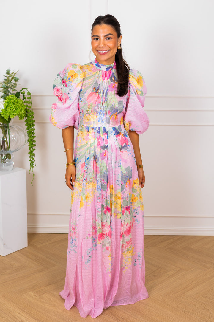 Dotted Georgette Tieback Gown Pink Meadow