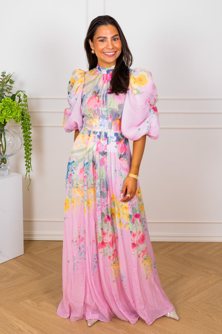 Dotted Georgette Tieback Gown Pink Meadow