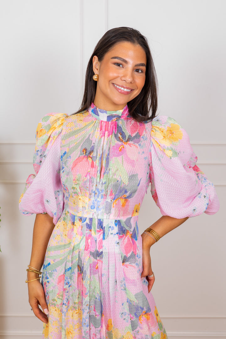 Dotted Georgette Tieback Gown Pink Meadow