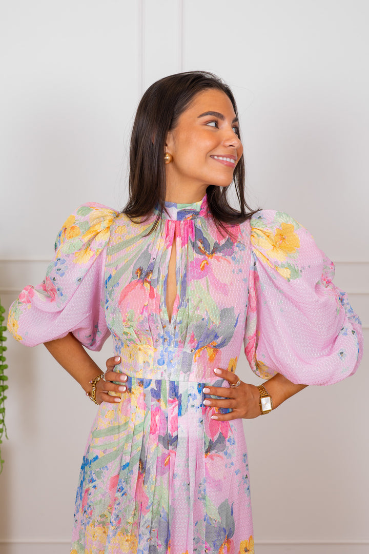 Dotted Georgette Tieback Gown Pink Meadow