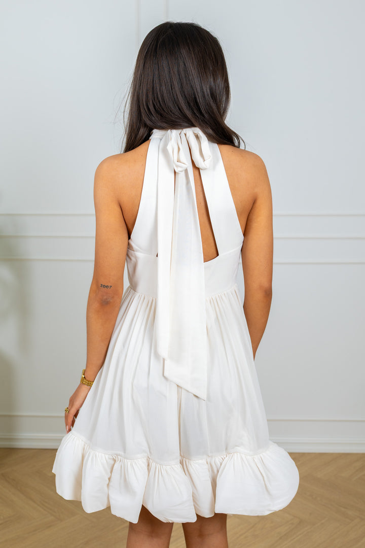 Fern Halterneck Ruffled Mini Dress White
