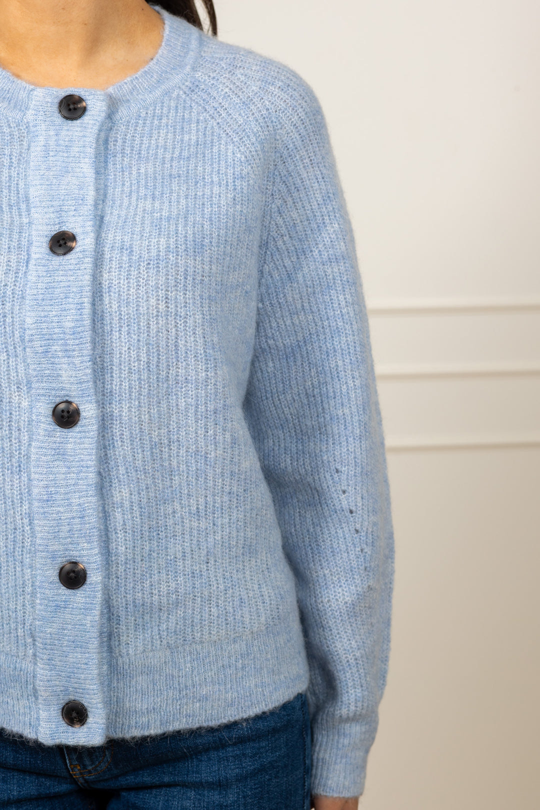Lulu Ls Knit Short Cardigan B  Cashmere Blue Melange