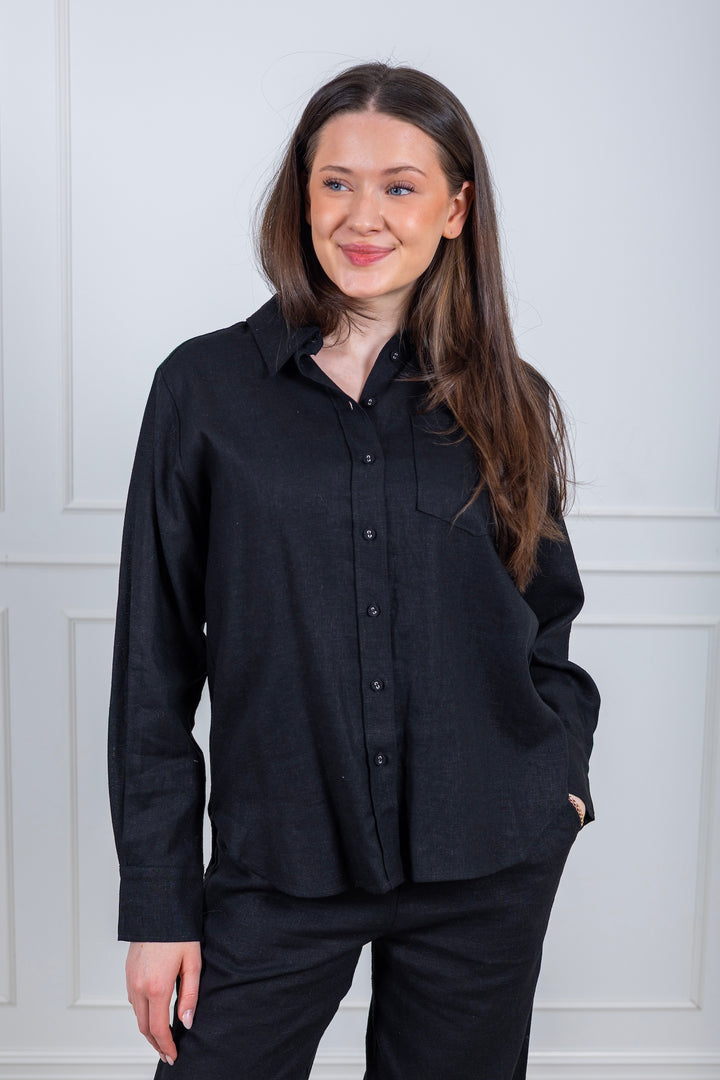 Flaxy Ls Linen Shirt Black