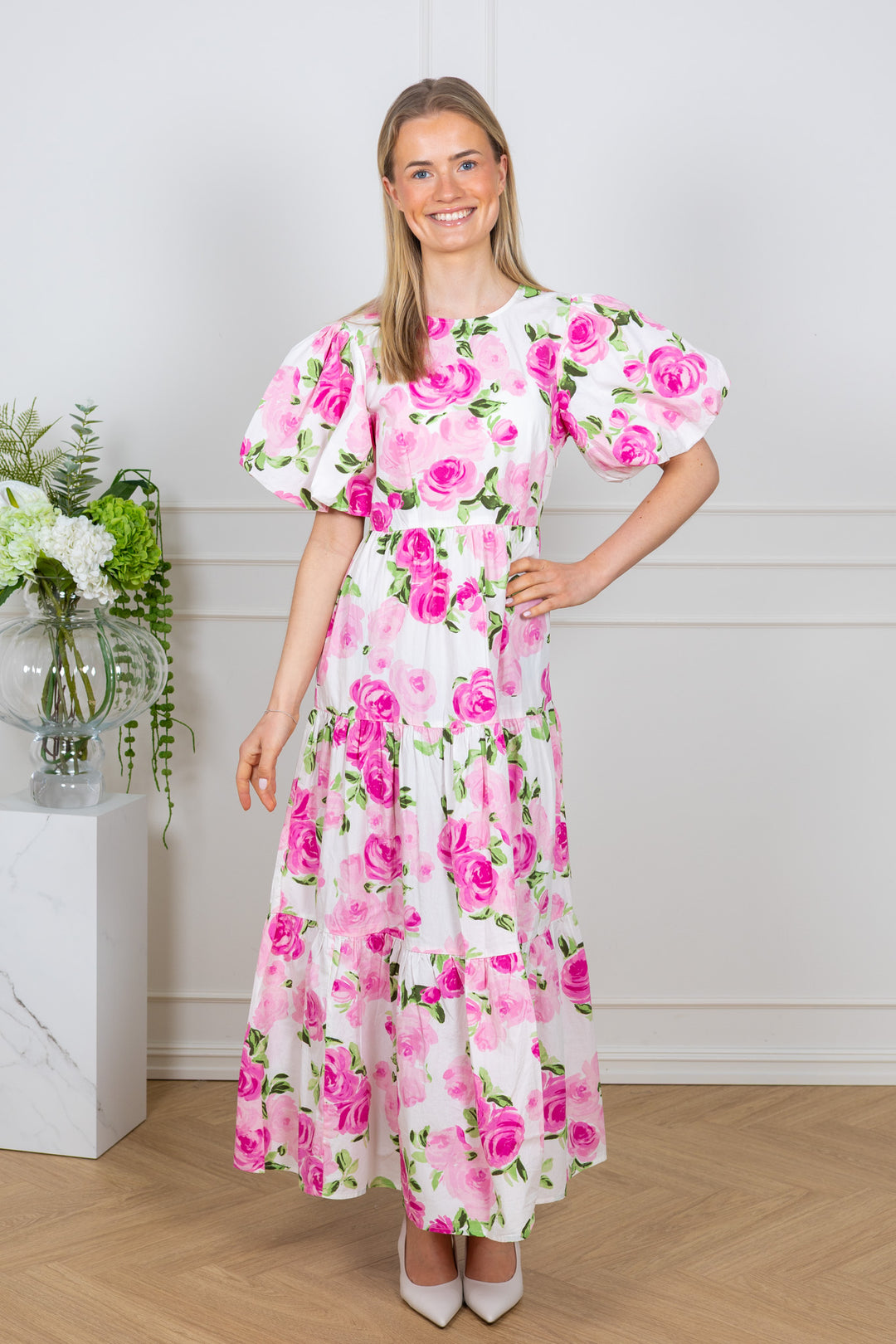 Colea Ss Ankle Dress Star White Pink Emula