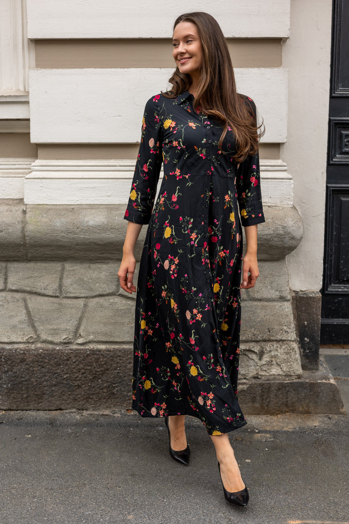 Savanna Long Shirt Dress Black Botari