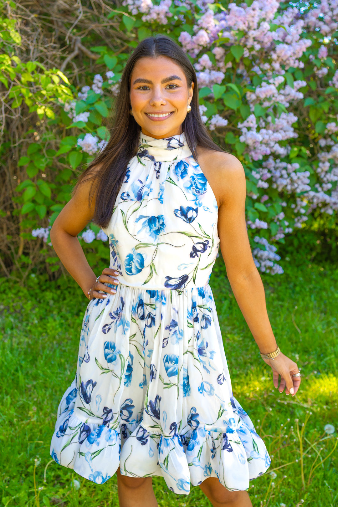 Fern Halterneck Ruffled Mini Dress Tulip Blue