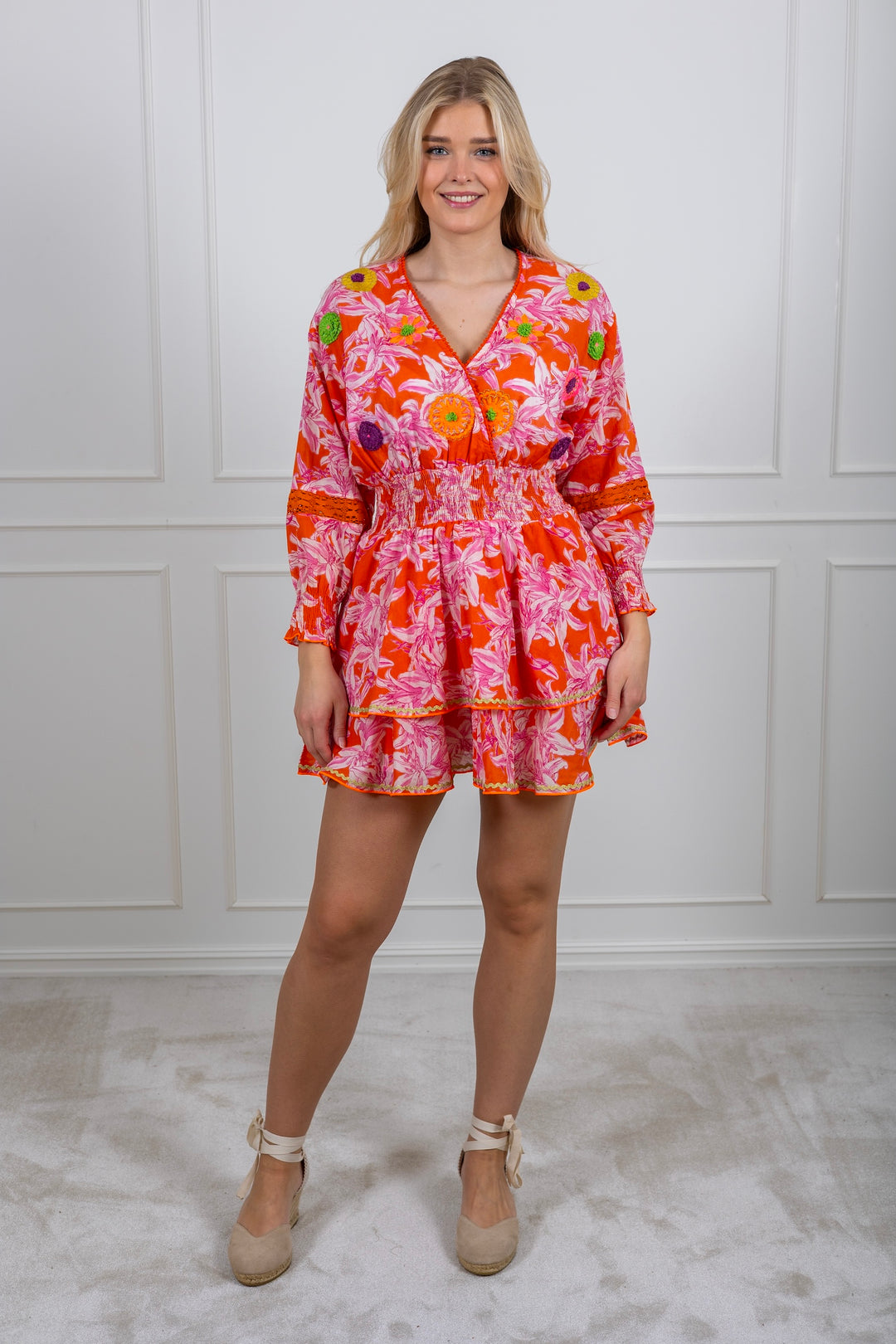 Lelies Short Dress Orange White