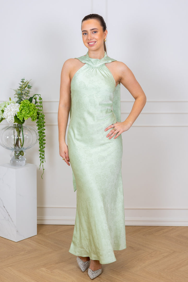 Fiona Pattern Satin Dress Light Green