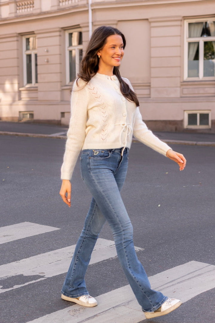 Vera Ls Knit Belt Cardigan Snow White