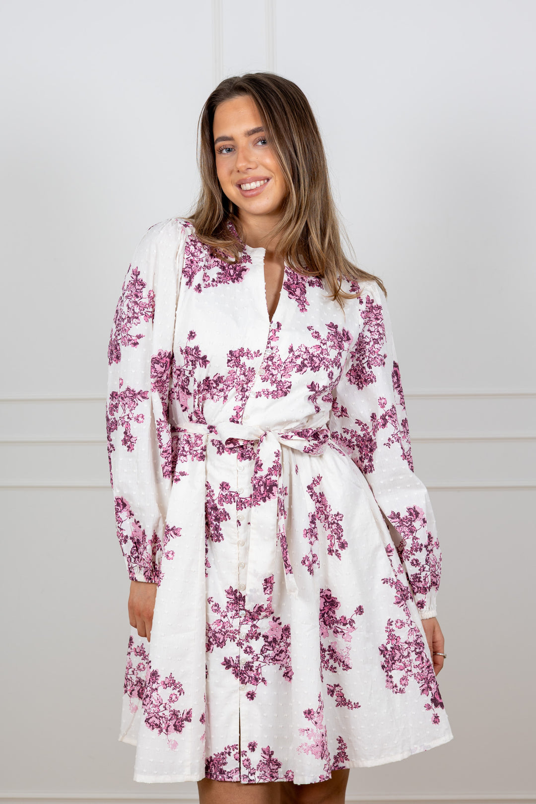 Avira Dress Pink Shadow Flower Print