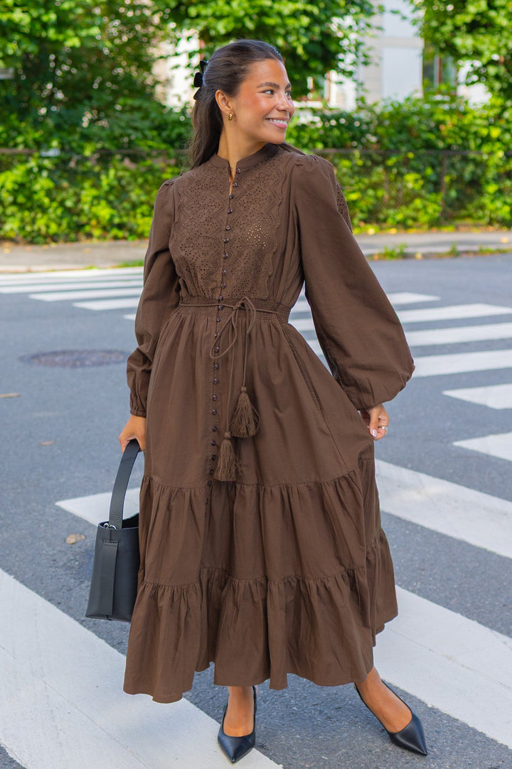 Winter Cotton Midi Dress Brown