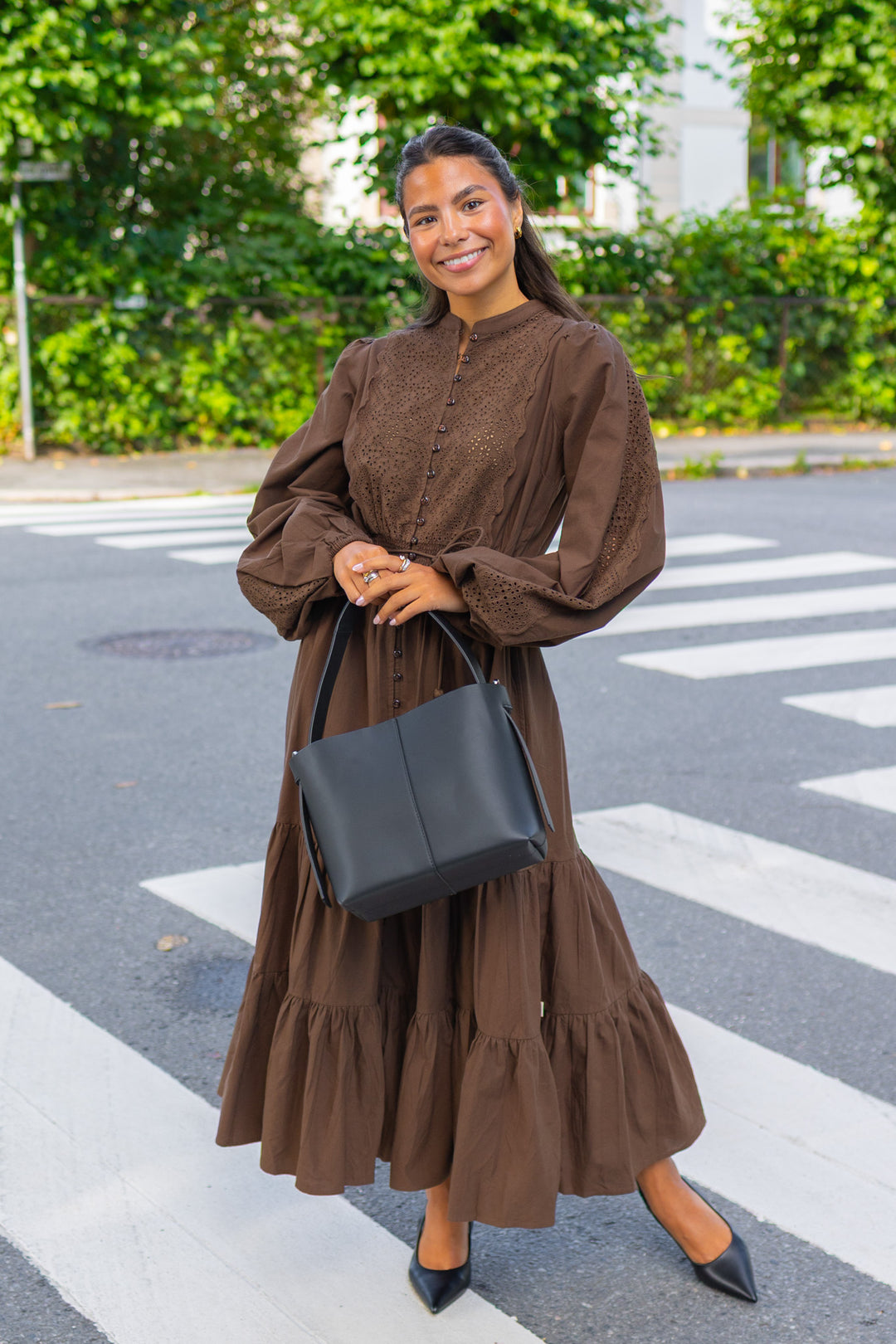 Winter Cotton Midi Dress Brown