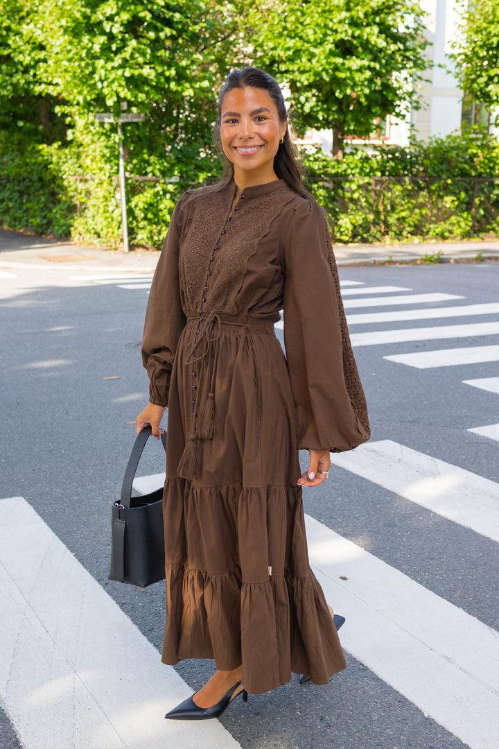 Winter Cotton Midi Dress Brown