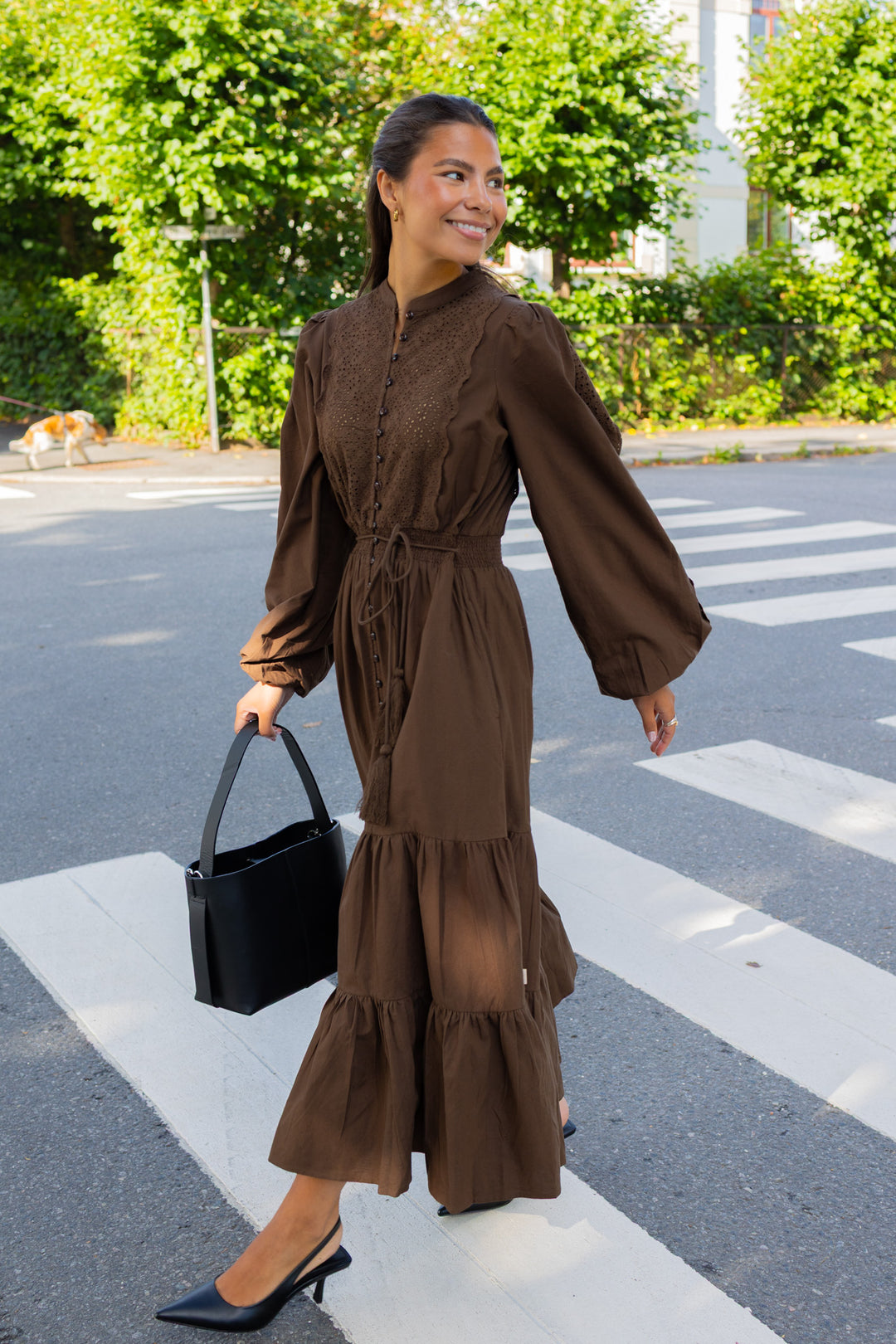 Winter Cotton Midi Dress Brown