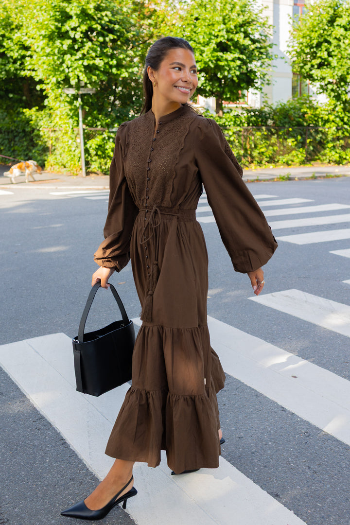 Winter Cotton Midi Dress Brown