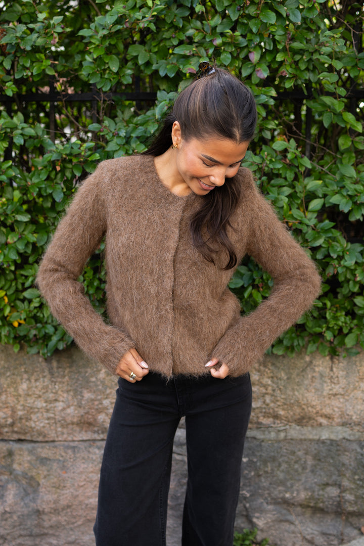 Hairy Knit Jacket Brown