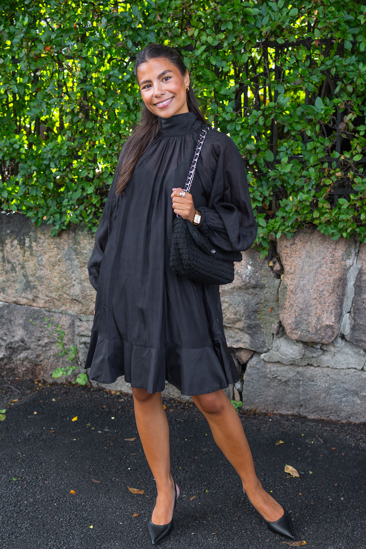 Striped Organza Shift Dress Black