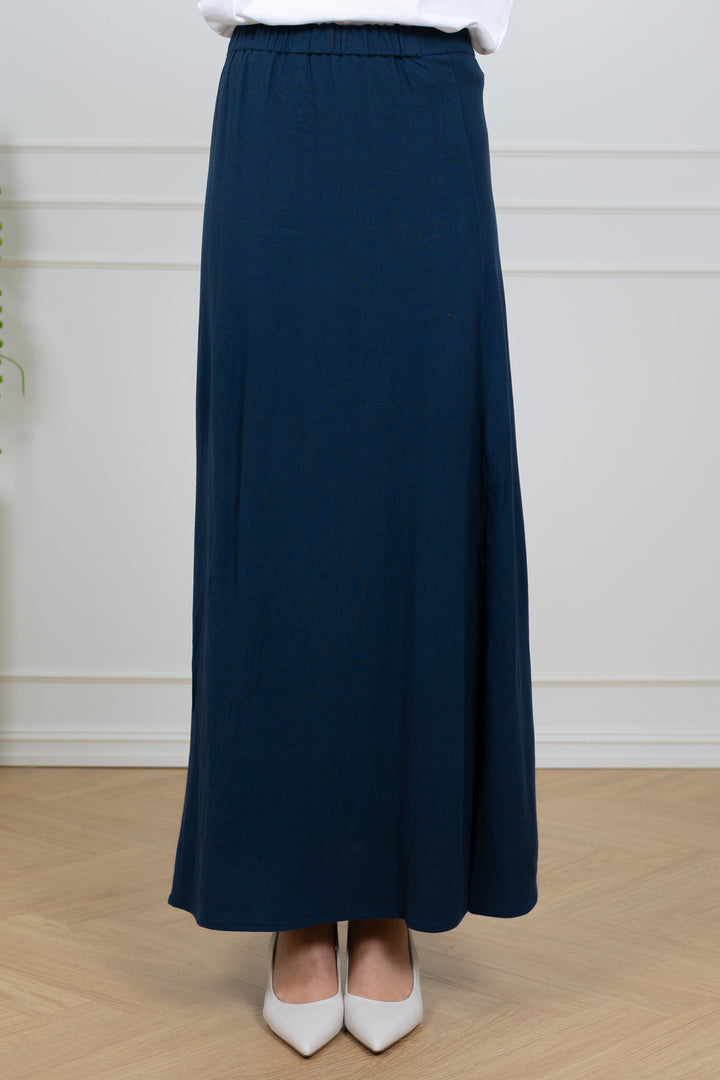 Viva Hw Ankle Linen Blend Skirt Dark Sapphire