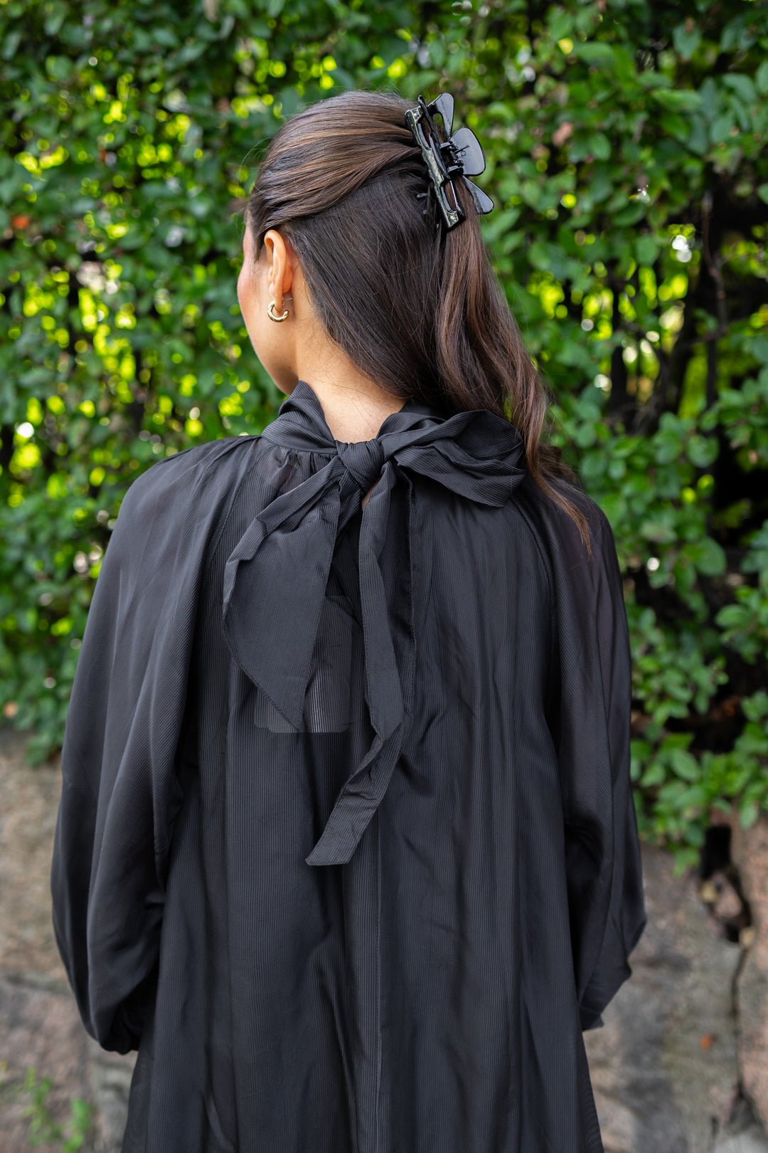 Striped Organza Shift Dress Black