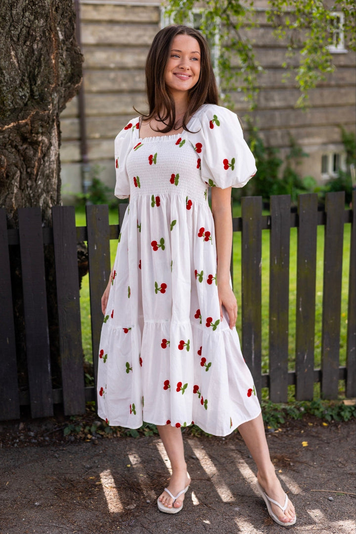 Cheri Fruit Dress White/Red