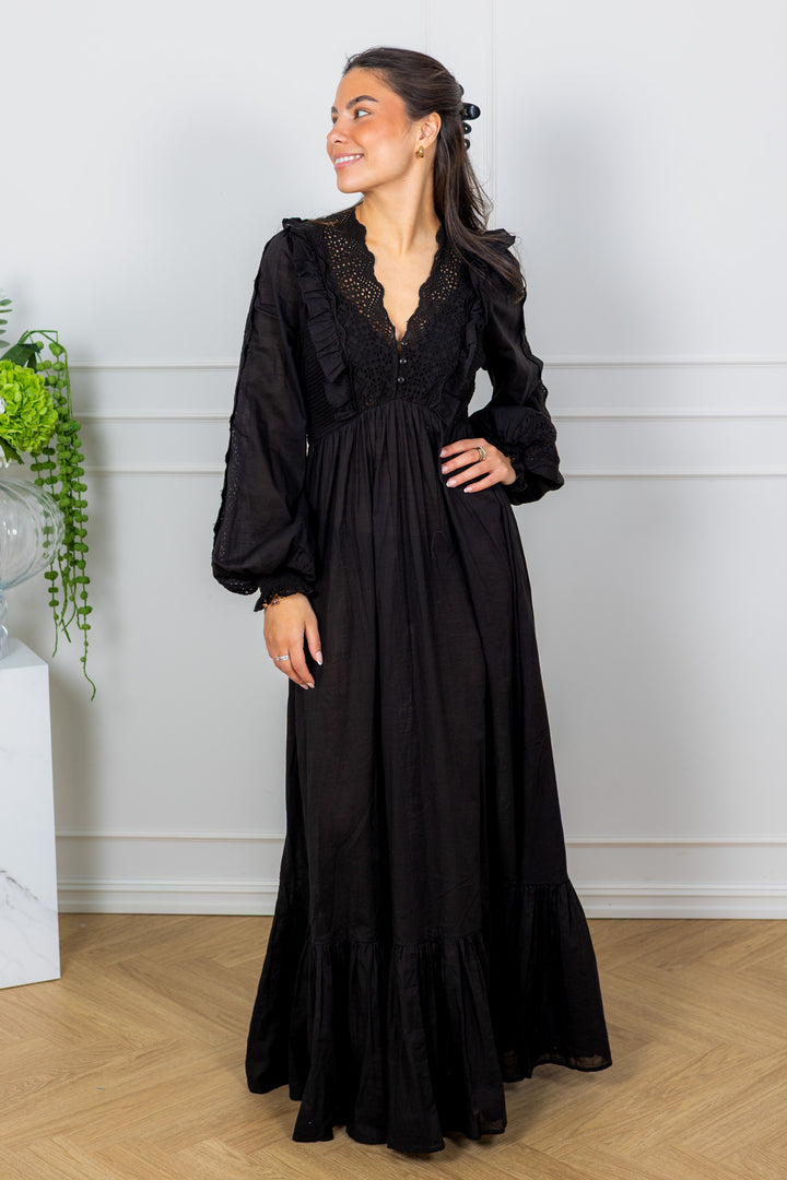 Cotton Slub Maxi Dress Black
