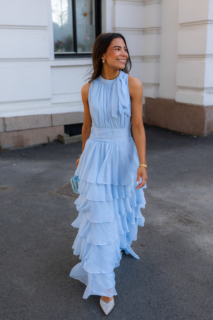 Marli Solid Chiffon Dress Light Blue